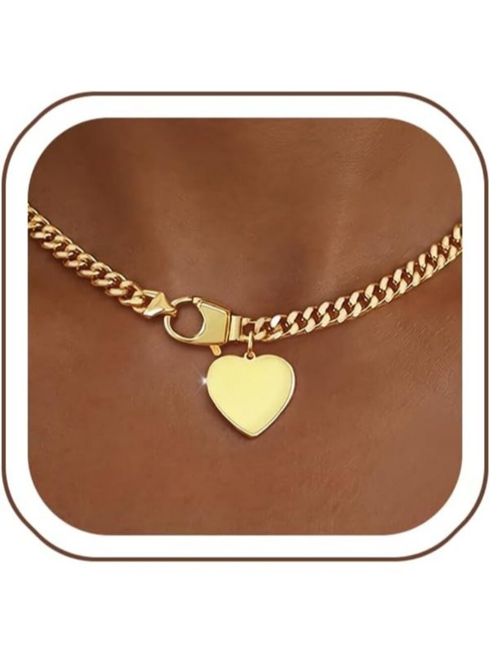 Women's Gold-Chunky Cuban Heart Tennis Necklace Cuban Choker Love Chain Jewelry